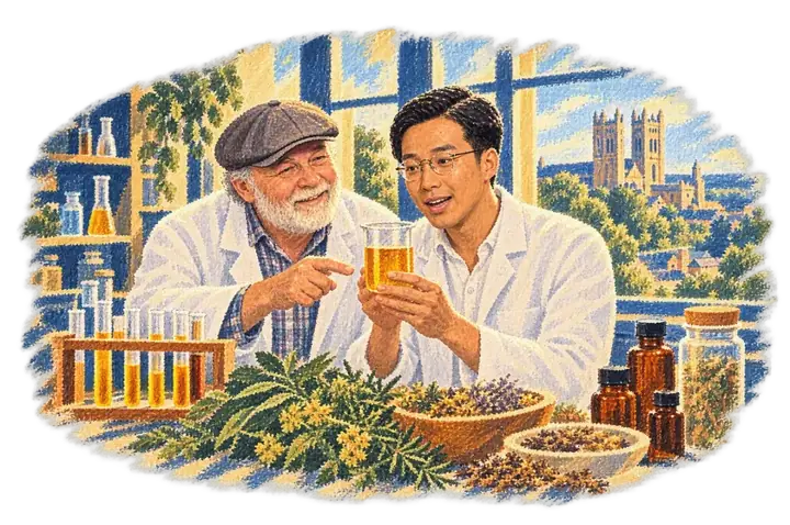 Mark and Professor Paul Chazot working together in a university lab
