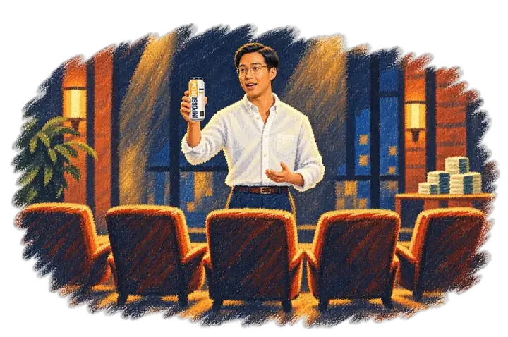 Mark pitching a can of IMPOSSIBREW to the Dragons in the Den